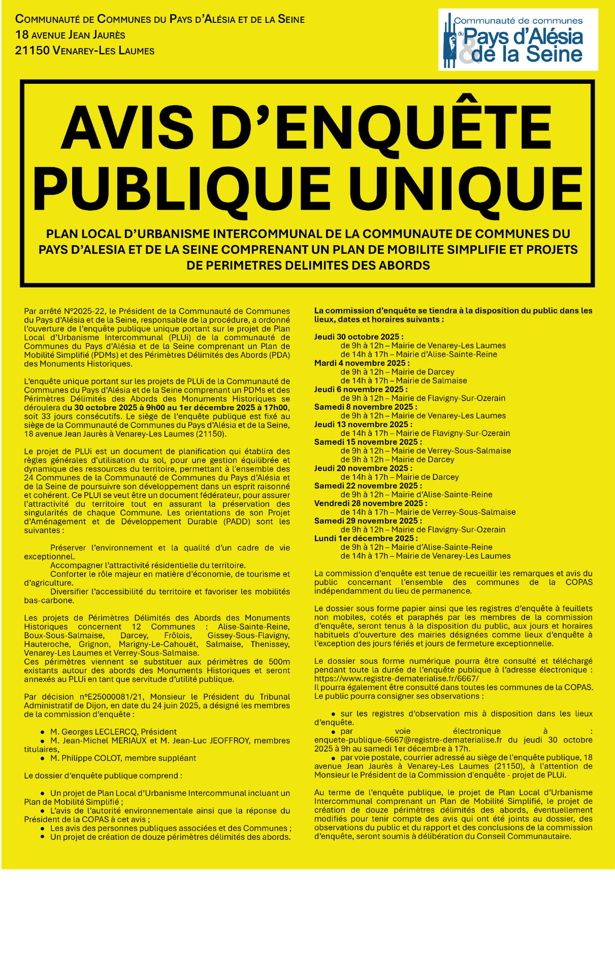 Avis enquête publique PLUI